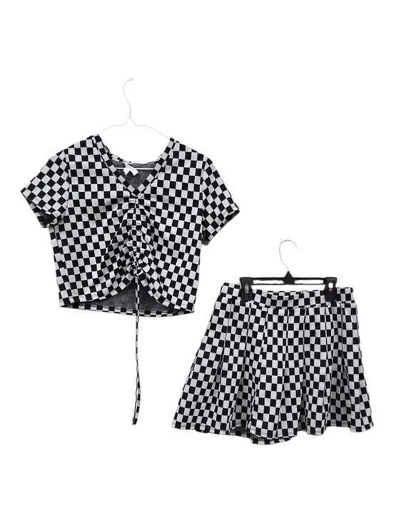 Freshman Dresses & Skirts - Freshman 2pc Checkered Crop Top & Pleated Skirt Set - Grey & White